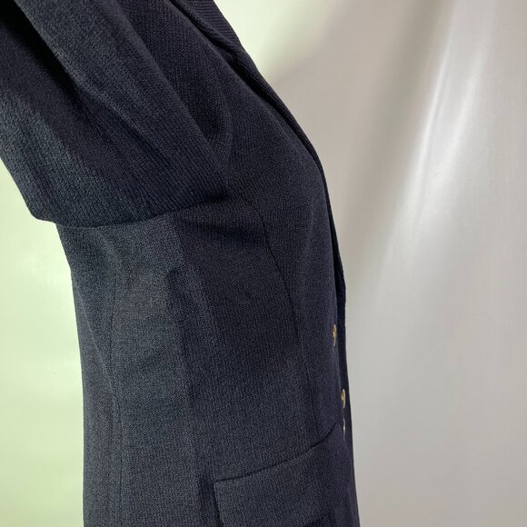 Vintage Austin Reed Size 4 Dark Navy Heavy Knit Double-Breasted Blazer Jacket - Picture 12 of 13